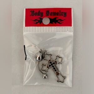 Hollow Cross with Gems in Center Navel Ring